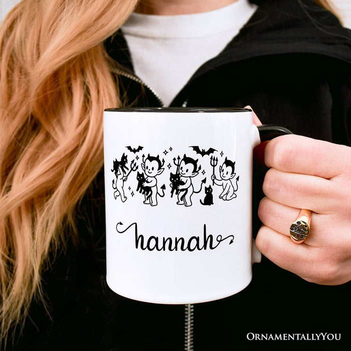 Halloween Devils and Cats Personalized Mug, Spooky Season Gift with Custom Name Personalized Ceramic Mug OrnamentallyYou