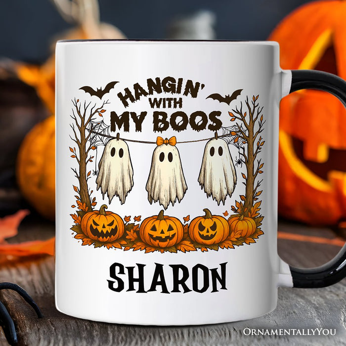 Hanging with My Boos Ghost Personalized Mug, Funny Halloween Spooky Season Gift with Custom Name Personalized Ceramic Mug OrnamentallyYou White - Black Customized