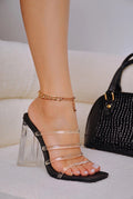 Happier....Clear Thin Strappy Block Heels Cape Robbin