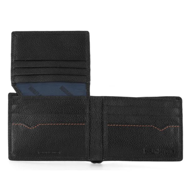 Harley-Davidson® Men's Classic Genuine Pebble Leather B&S Passcase Wallet - Black
