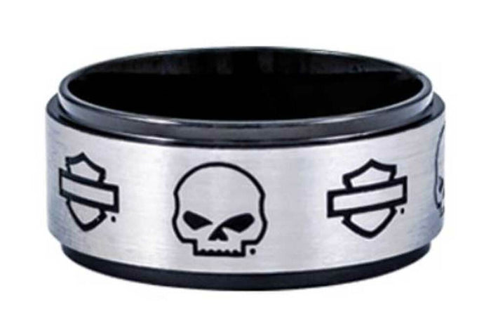 Harley-Davidson® Men's Willie G Skull / Bar & Shield Band Ring, HSR0024