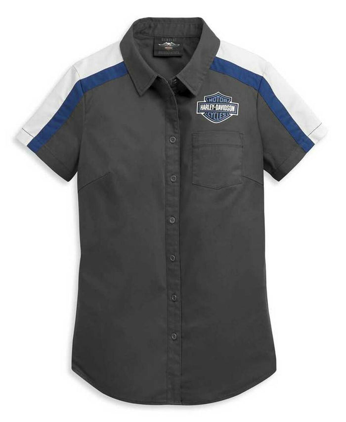 Harley-Davidson® Women's Bar & Shield Stripe Shoulder Shirt - Asphalt Grey