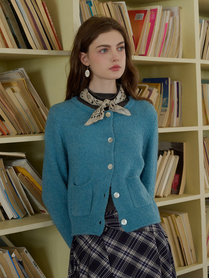 Hattie Round Neck Pocket Wool Cardigan