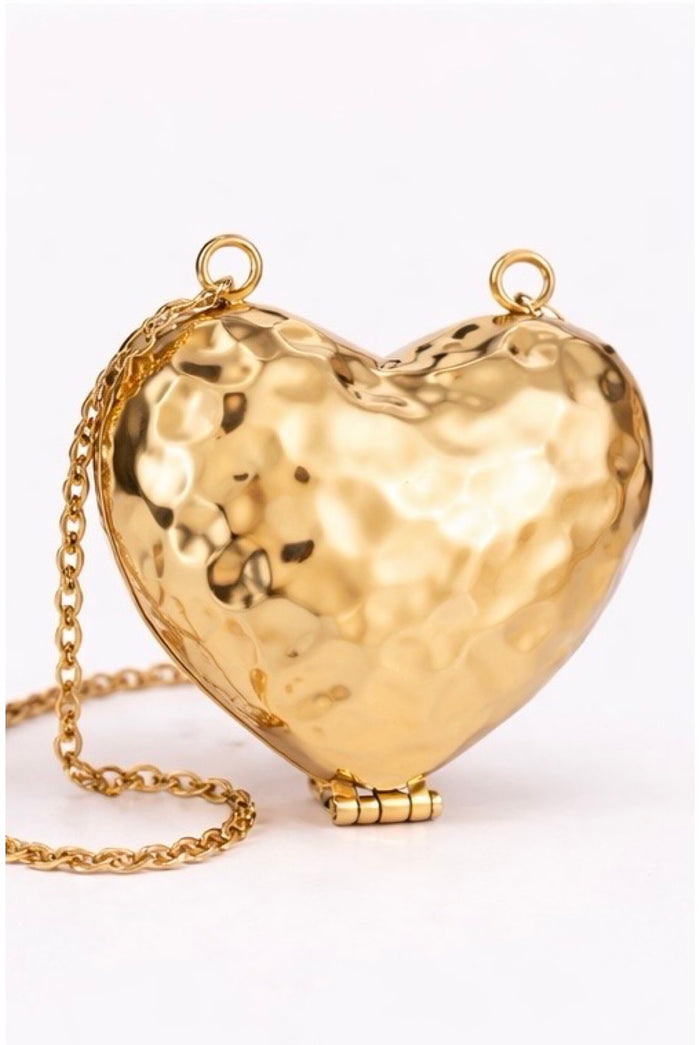 Heart Shaped Hammered Metal Coin Purse With Chain