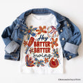Hey Batter Batter Swing T-Shirt, Retro White and Natural Baseball Tee with Floral Accents T-Shirts OrnamentallyYou White XS