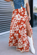 High Split Floral Western Cowgirl Maxi Skirt - Red / S - Bottoms/Skirts & Petticoat