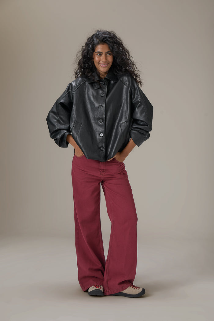 Hollies Classic Faux Leather Jacket in Black