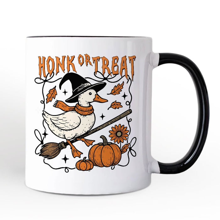 Honk or Treat Goose Personalized Mug, Hilarious Halloween Gift with Custom Name Personalized Ceramic Mug OrnamentallyYou White - Black Non-Custom