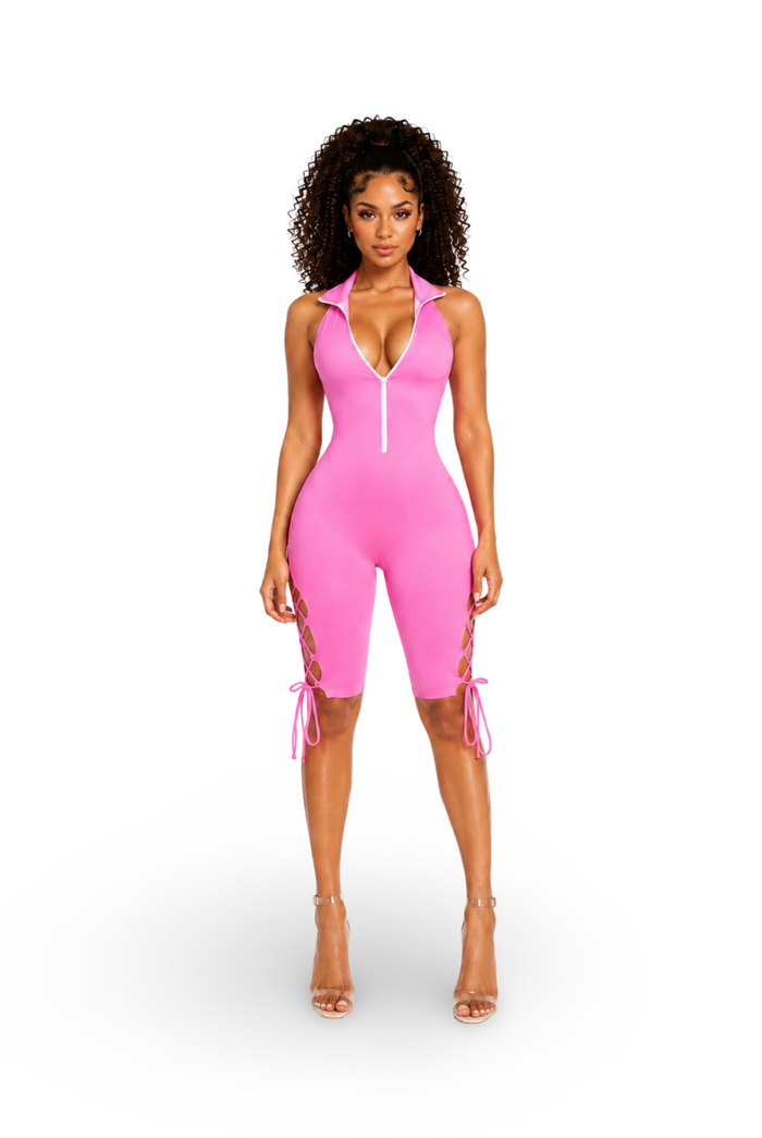 I Don't Repeat Myself - Front Zip Up Stretch Sleeveless Biker Romper