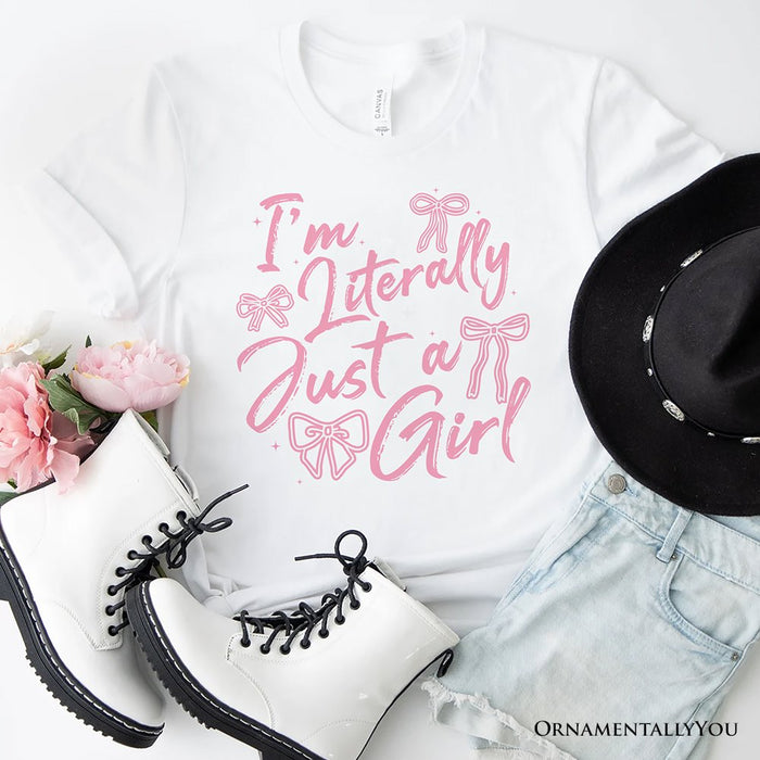 I'm Literally Just a Girl T-Shirt, Trendy White and Black Coquette Bow Tee for Girly Aesthetics T-Shirts OrnamentallyYou White XS