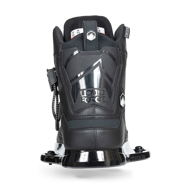 Back view of Index 6R black binding with logo on heel.