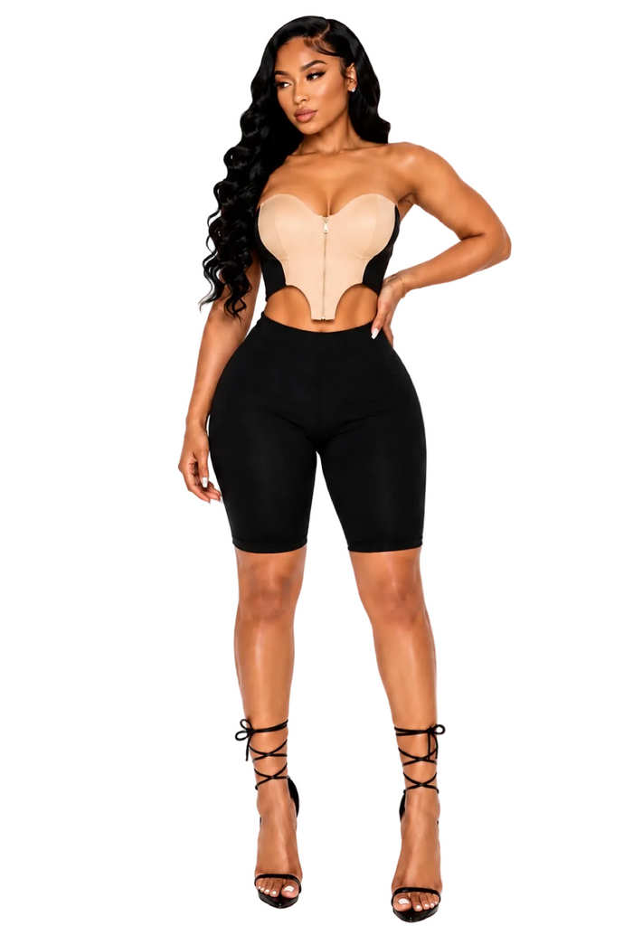 It’s About Time - Matching Two Piece Stretch Zip Up Crop Bermuda Short Set