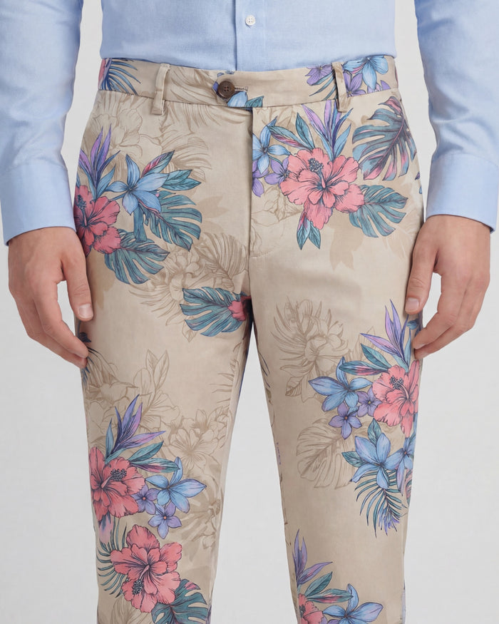 JACK EXOTIC FLORAL NATURAL MENS FLAT FRONT PANT
