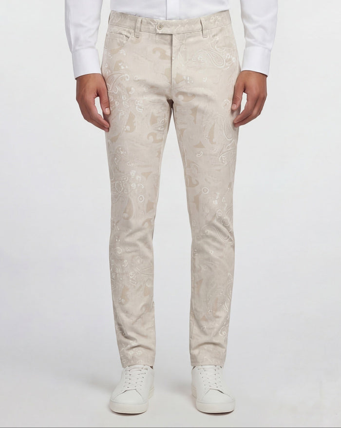 JACK PAISLEY EXPLOSION IVORY MENS FLAT FRONT PANT