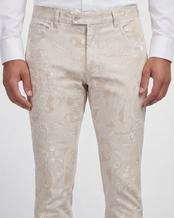 JACK PAISLEY EXPLOSION IVORY MENS FLAT FRONT PANT