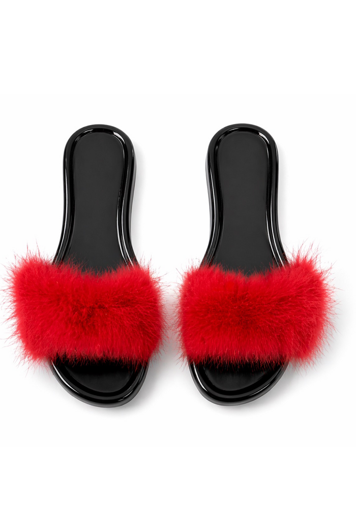Jackie-03 – Jelly Flat Fur Sandal Slides for Women