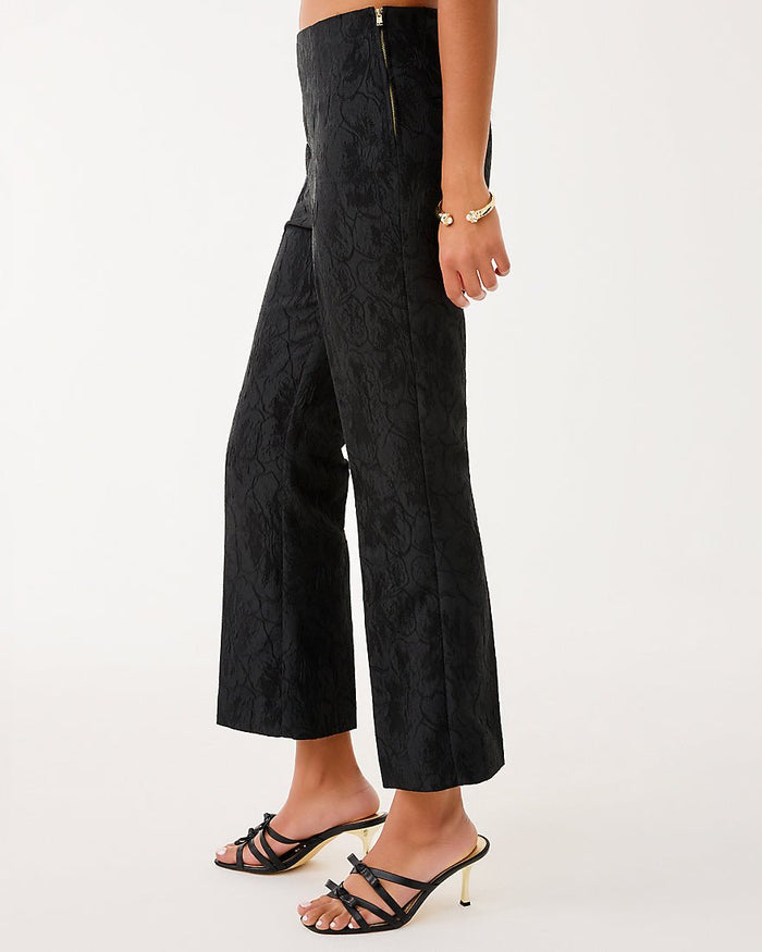 Lilly Pulitzer - Jarrae High Rise Crop Flare Pant - Noir Exploded Flower Stretch Jacquard