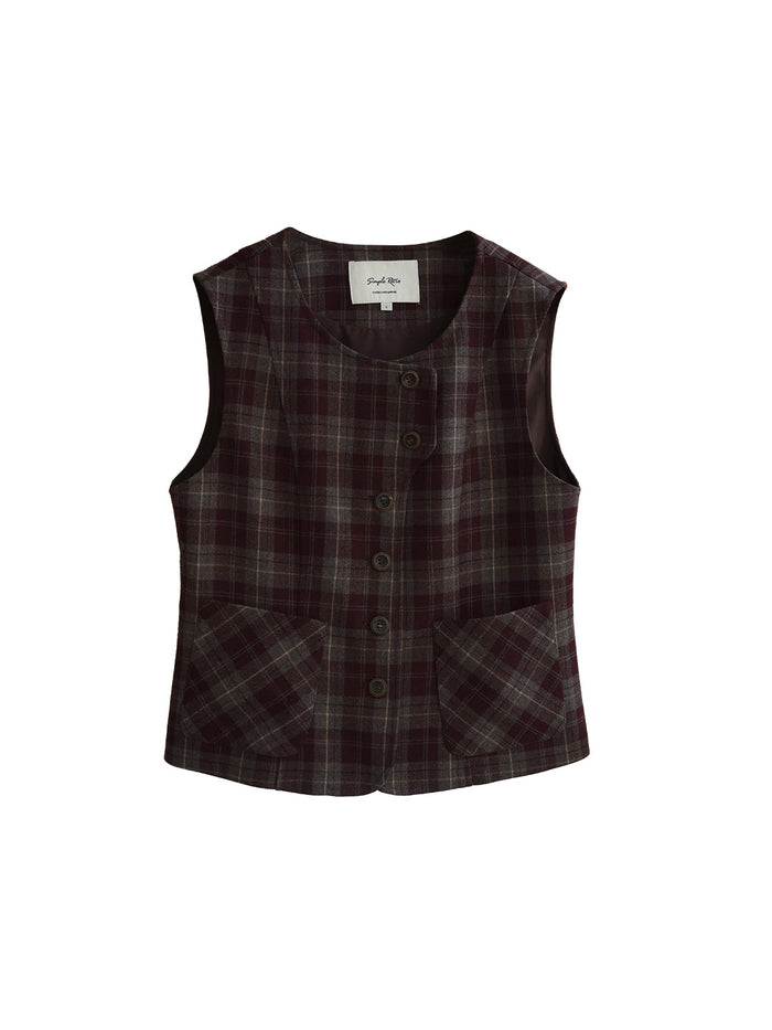 Jenesis Round Neck Plaid Vest