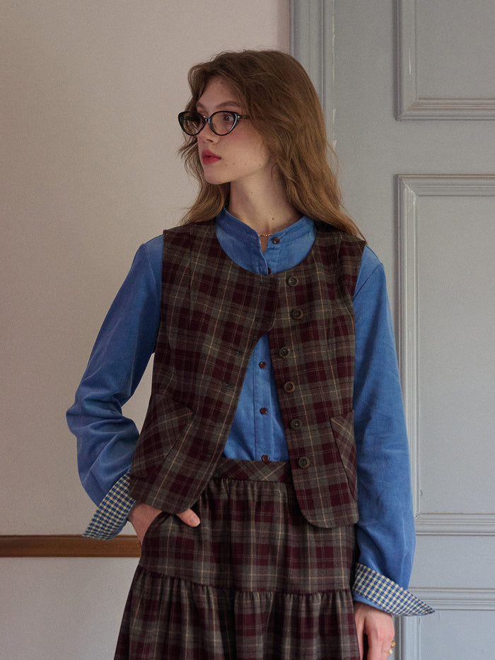 Jenesis Round Neck Plaid Vest