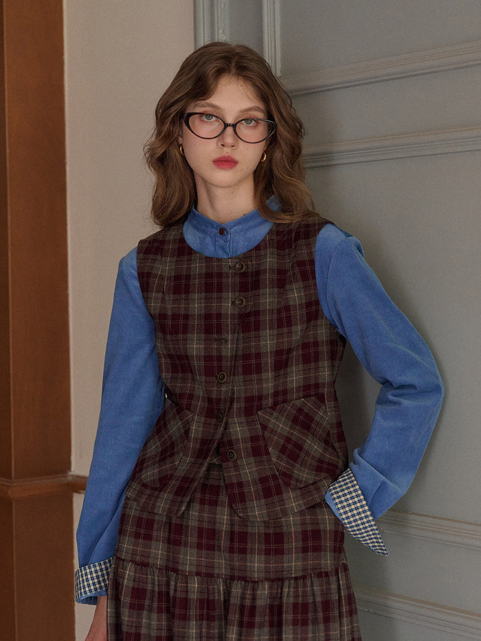 Jenesis Round Neck Plaid Vest
