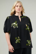 Jenna Floral Split Neck Blouse Curve