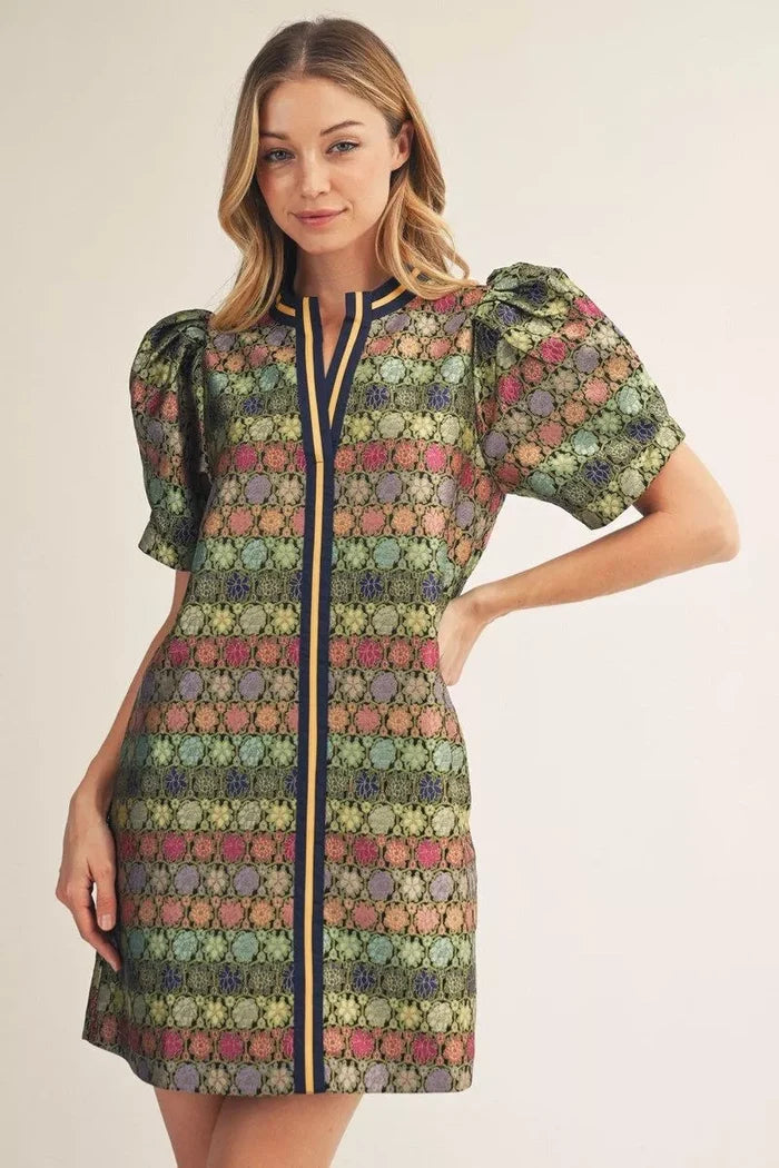Jodifl Puff Shoulder Jacquard Dress