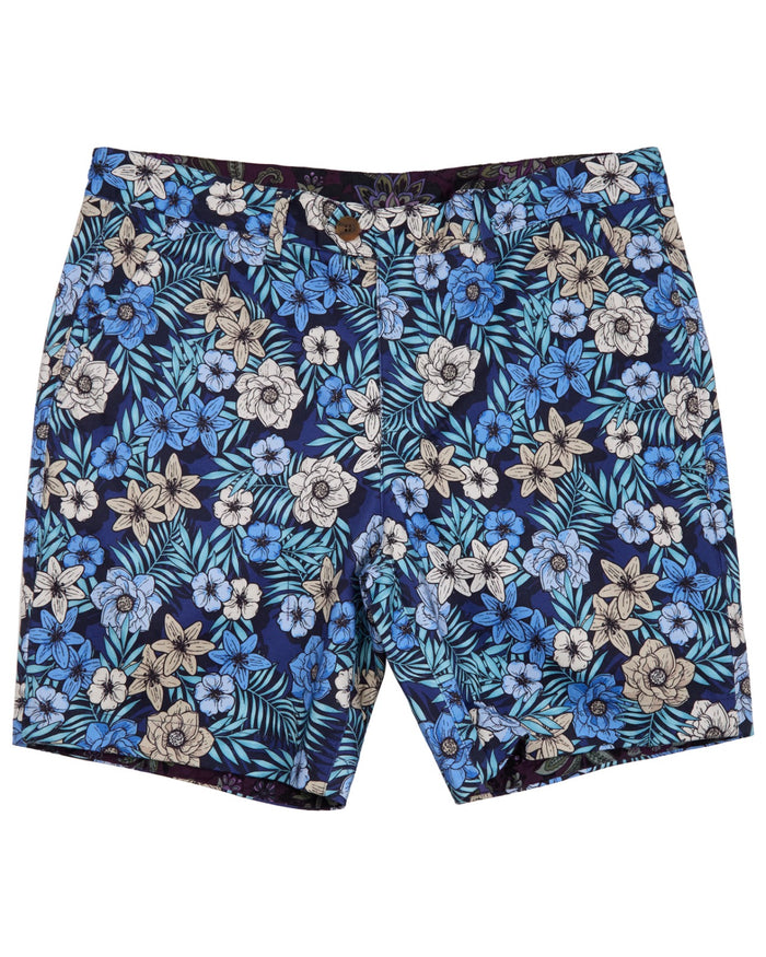 JOHN TROPICAL MIX NAVY MENS FLAT FRONT SHORT