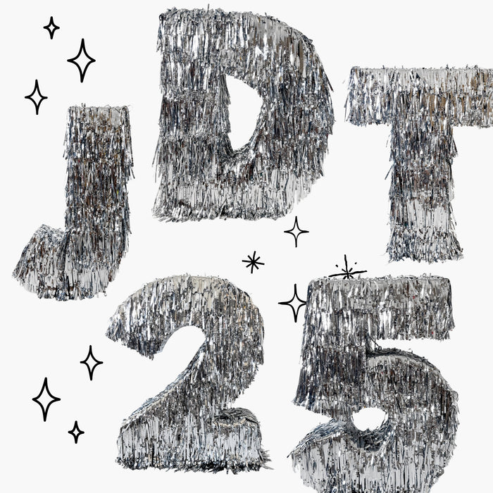 Marquee Style Jumbo 3D Silver Tinsel Letters and Numbers for Events, Parties, and Weddings.