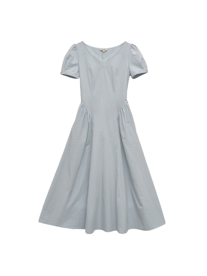 Juno V-Neck Lace Belted Waist Cotton Dress