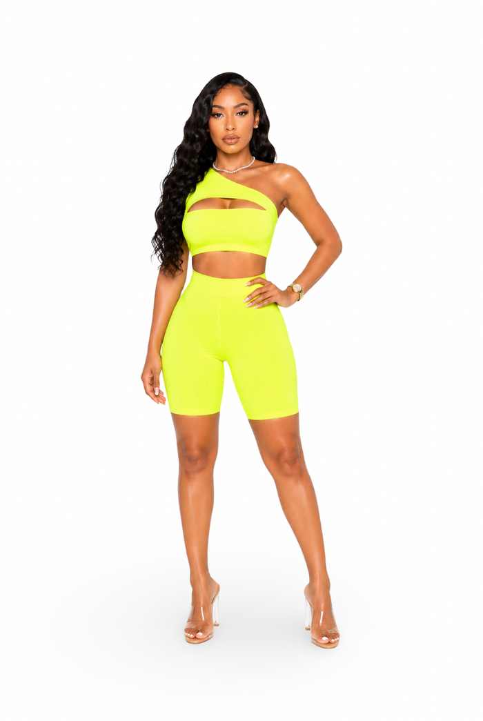 Just Loungin’ – Single Sleeve Matching Two Piece Biker Short Set