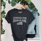 Justice For Charlie Kirk Memorial T-Shirt, Patriot Pray Tee T-Shirts OrnamentallyYou Grey XS