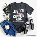 Justice For Charlie Kirk Prayers T-Shirt, Activist Tee T-Shirts OrnamentallyYou Grey XS