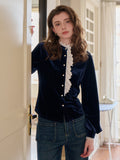 Karina Lace Neck Velvet Top