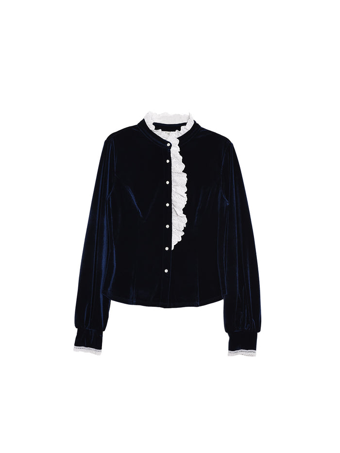 Karina Lace Neck Velvet Top