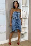 Kendria Denim Ruffle Skirt Set
