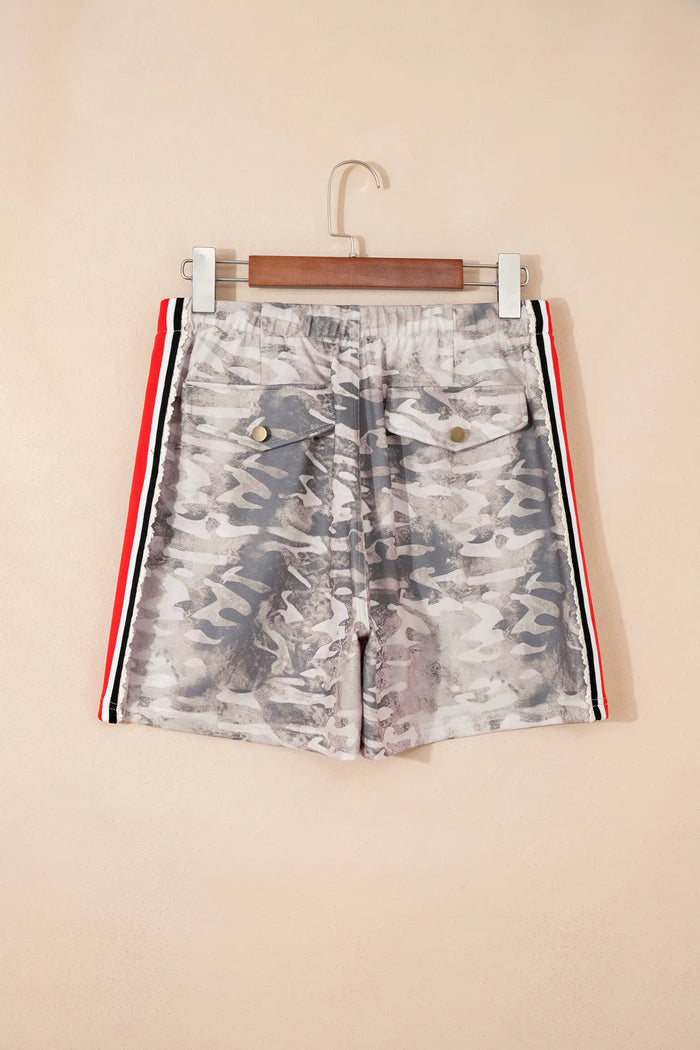 Khaki Varsity Striped Accent Camo Shorts