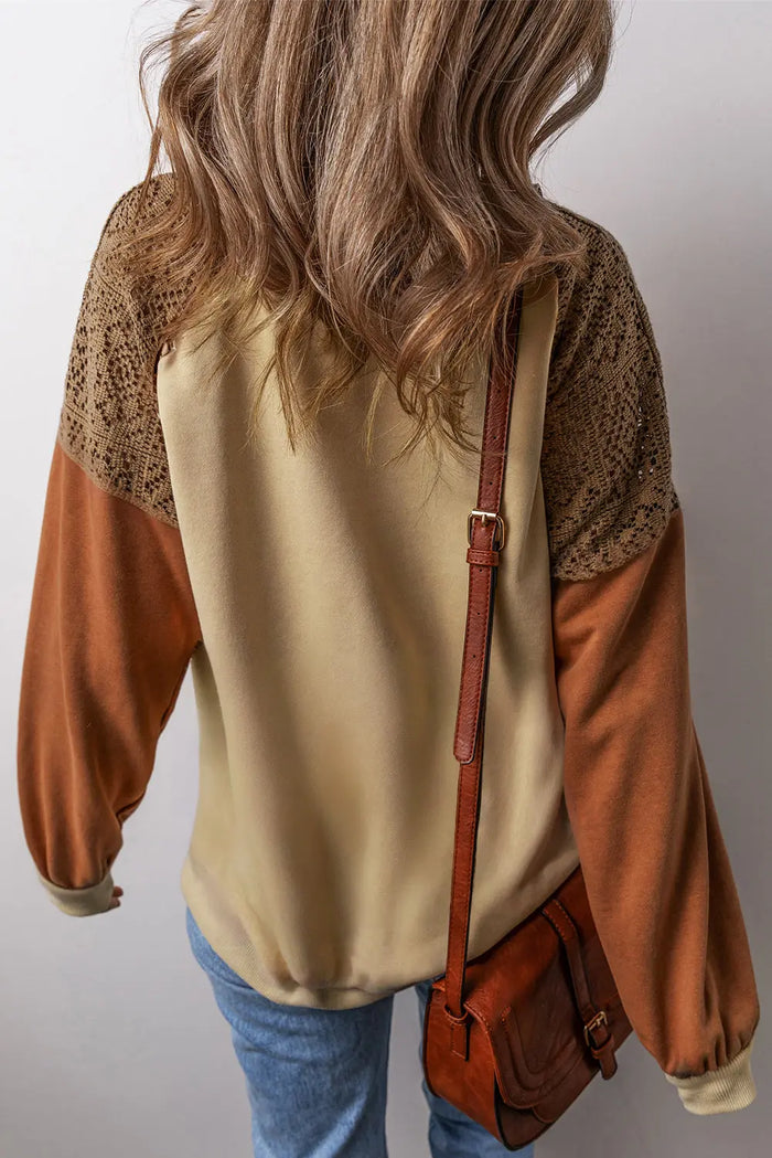 Lace Patchwork Colour-block Drop Shoulder Sweatshirt - Tops/Sweatshirts & Hoodies
