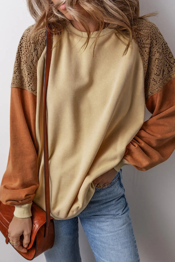 Lace Patchwork Colour-block Drop Shoulder Sweatshirt - Tops/Sweatshirts & Hoodies
