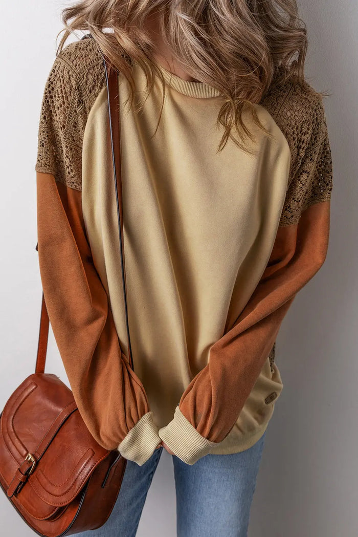 Lace Patchwork Colour-block Drop Shoulder Sweatshirt - Tops/Sweatshirts & Hoodies