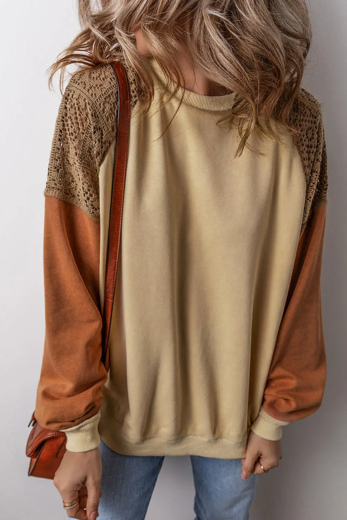 Lace Patchwork Colour-block Drop Shoulder Sweatshirt - Tops/Sweatshirts & Hoodies