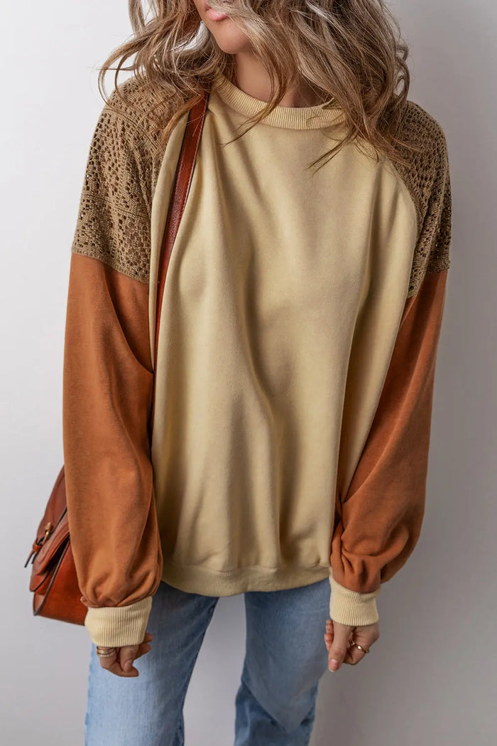 Lace Patchwork Colour-block Drop Shoulder Sweatshirt - Tops/Sweatshirts & Hoodies