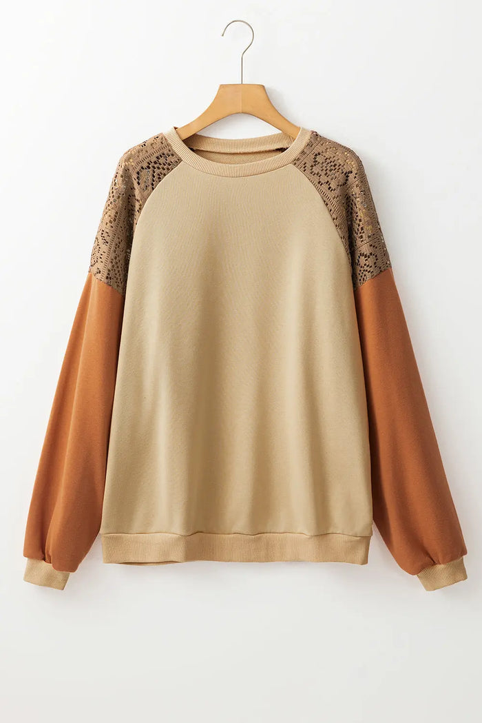 Lace Patchwork Colour-block Drop Shoulder Sweatshirt - Tops/Sweatshirts & Hoodies