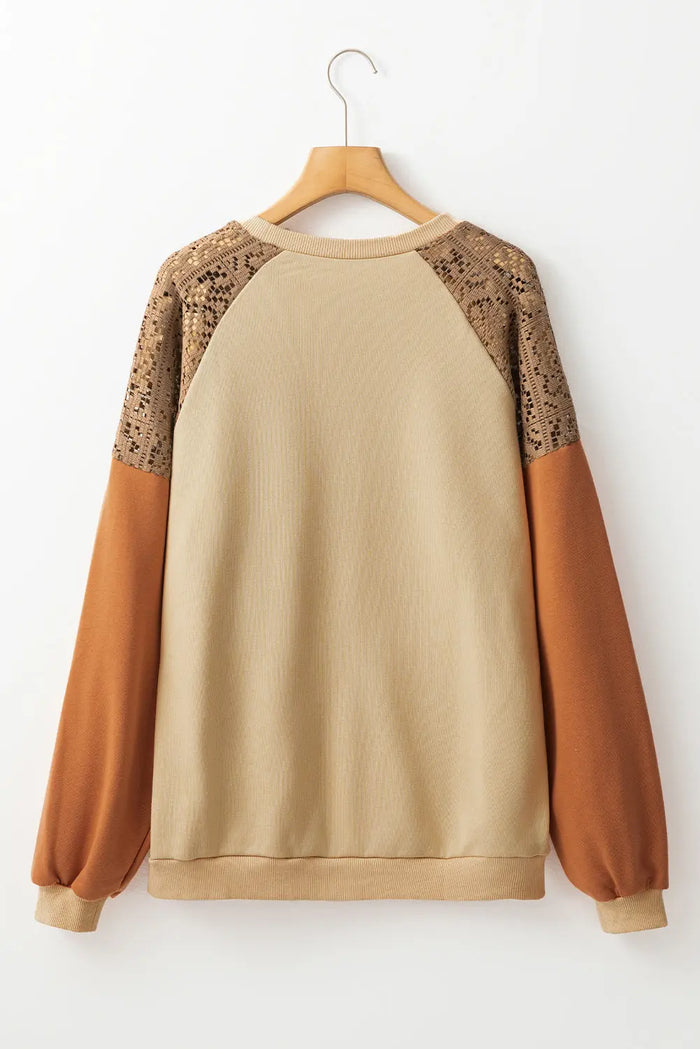Lace Patchwork Colour-block Drop Shoulder Sweatshirt - Tops/Sweatshirts & Hoodies