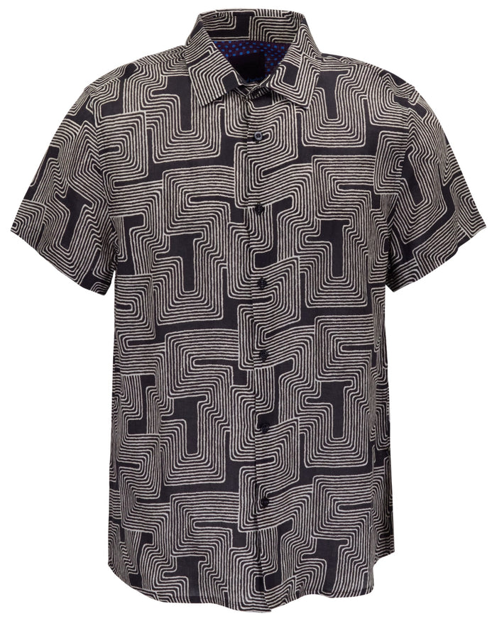 LANDON INTER TWINE BLACK MENS LINEN SHIRT
