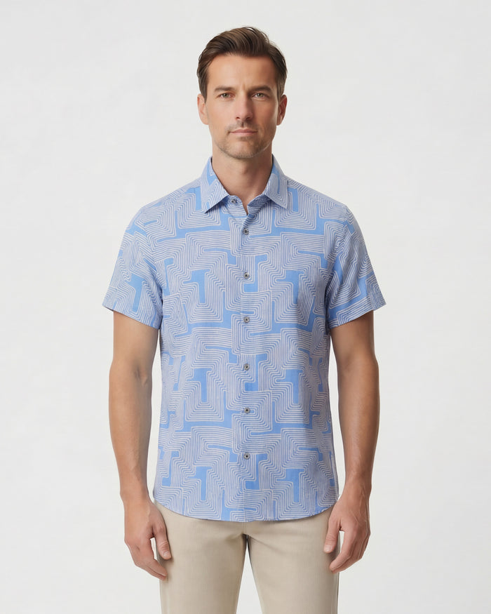 LANDON INTER TWINE BLUE MENS LINEN SHIRT