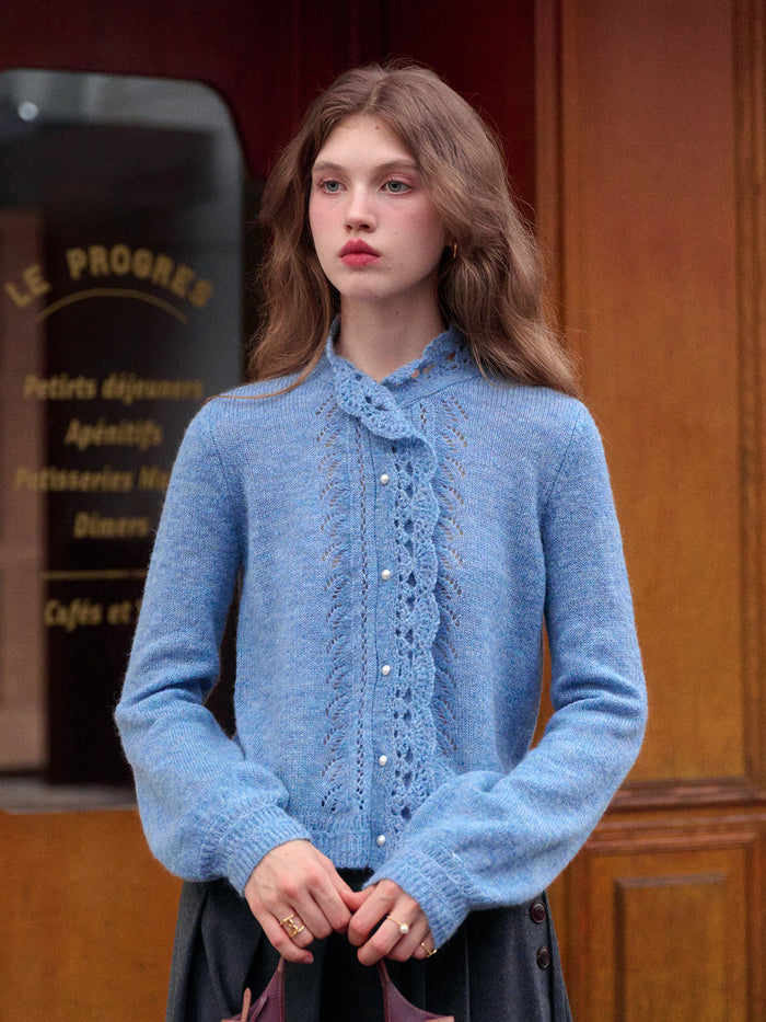 Lauren Wavy Collar Hollow Knit Cardigan