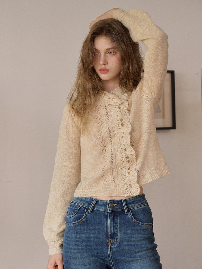 Lauren Wavy Collar Hollow Knit Cardigan