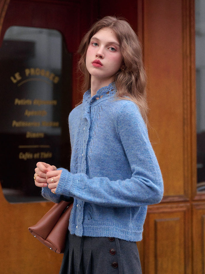 Lauren Wavy Collar Hollow Knit Cardigan