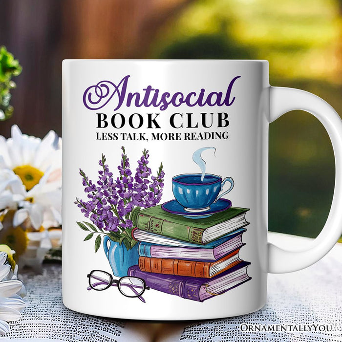 Lavender Antisocial Book Club Personalized Mug, Custom Gift with Name For Book Lovers Personalized Ceramic Mug OrnamentallyYou