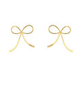 Gold layered bow stud earrings with open ribbon design on a white background from The Pink Doxie Boutique.